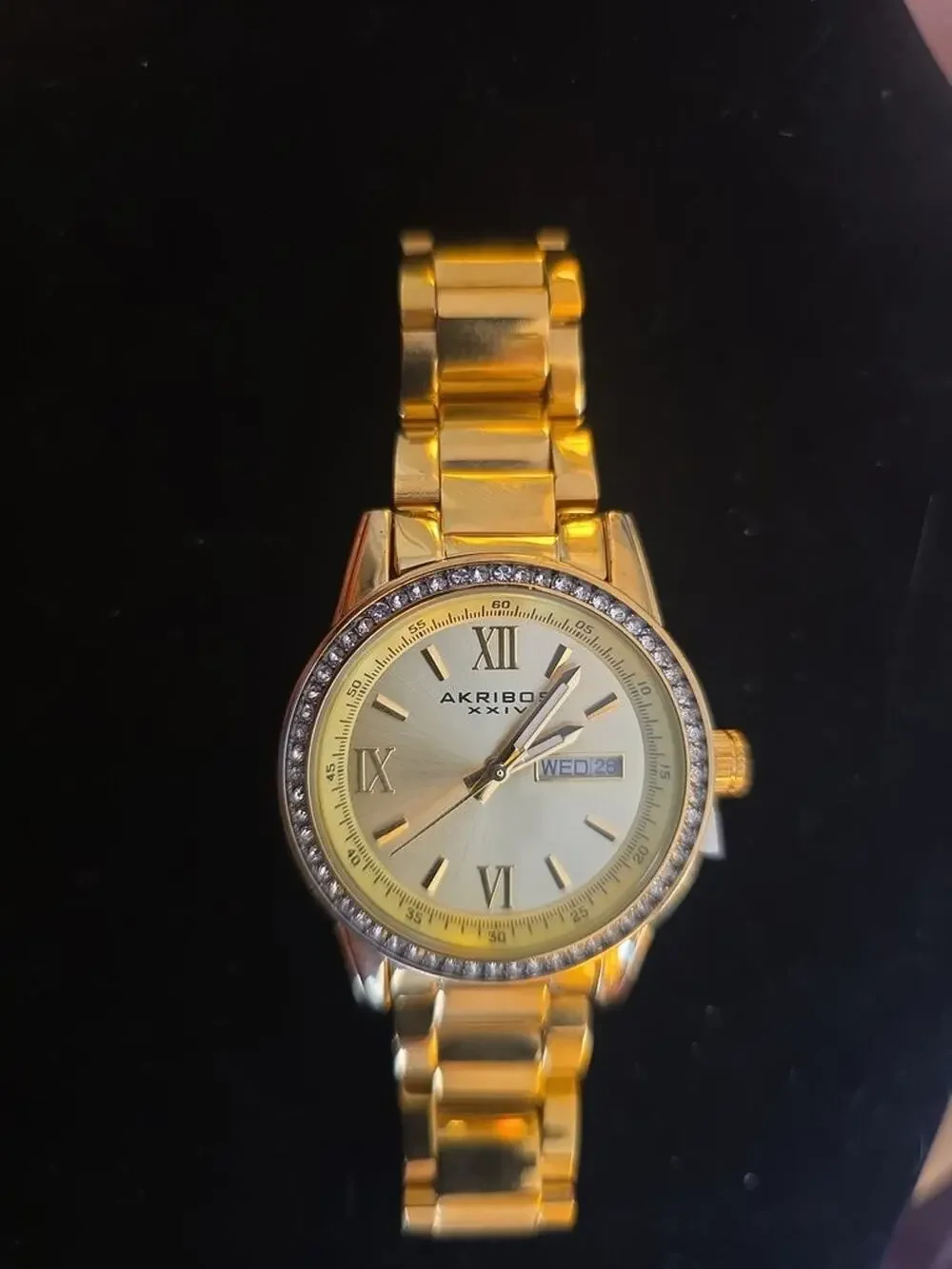 Akribos XXIV Gold-Tone Wristwatch with Day-Date Display Works C